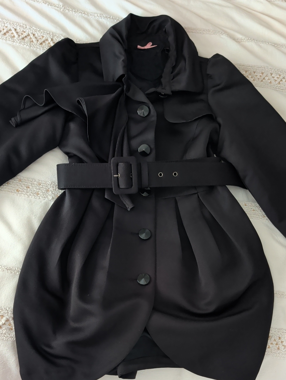 Twelve by Twelve Black Belted Trench Coat with Pleated Skirt